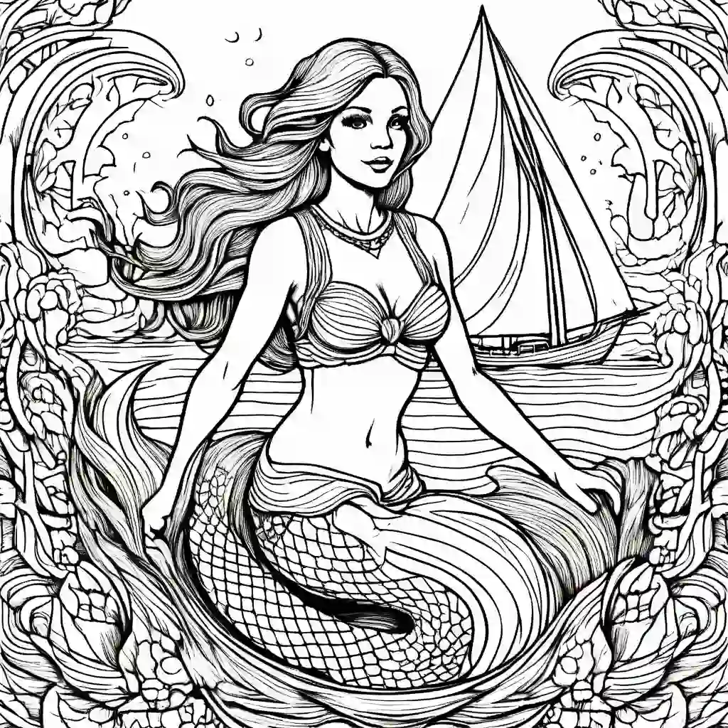 Mermaid with a Sailboat coloring pages